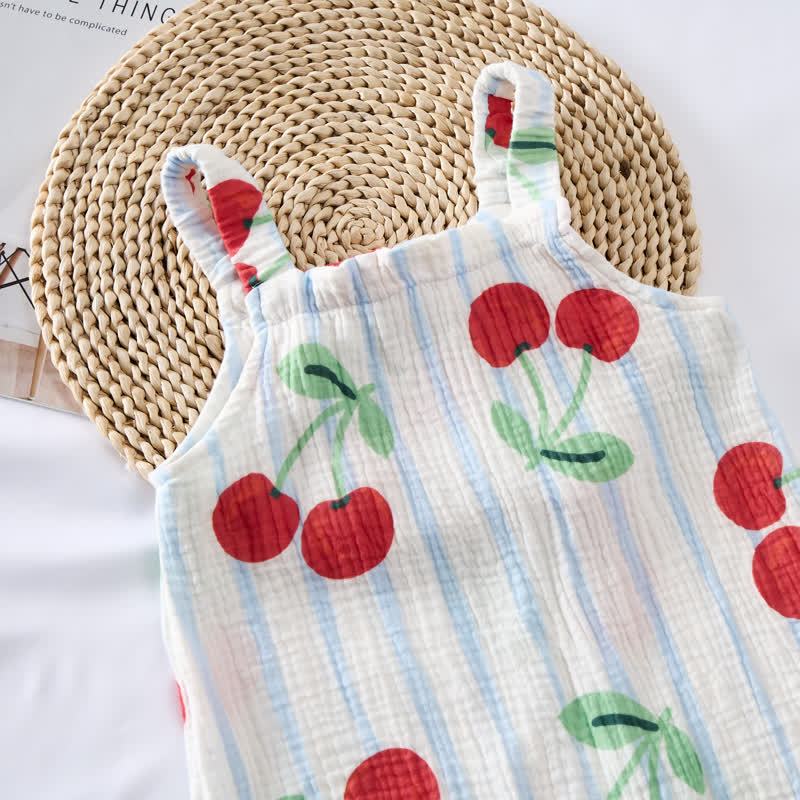 Baby Cherry Fullprint Blue Striped Romper With Hat - image 4