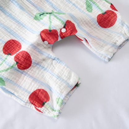 Baby Cherry Fullprint Blue Striped Romper With Hat - image 5