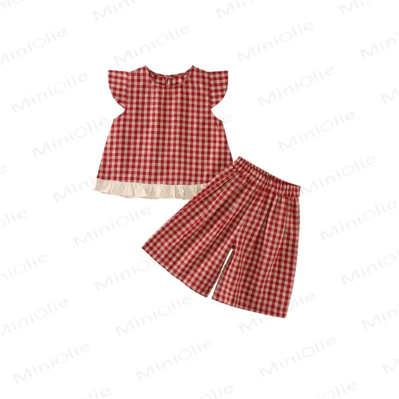 Toddler Girls Gingham Ruffle Tank Top and Pants Set - Red - 8-9T - image 2