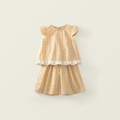 Toddler Girls Gingham Ruffle Tank Top and Pants Set - Yellow - 8-9T - image 3