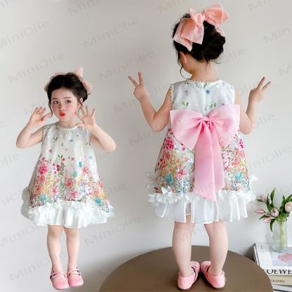 Toddler Girls Pearl Trim Floral Bow Sleeveless Dress - image 1