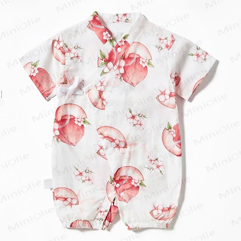 Baby Fruit Print Wrap Romper - Peach - 18-24M - image 2