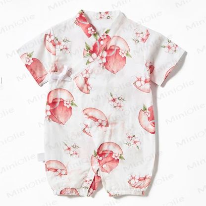 Baby Fruit Print Wrap Romper - Peach - 18-24M - image 2