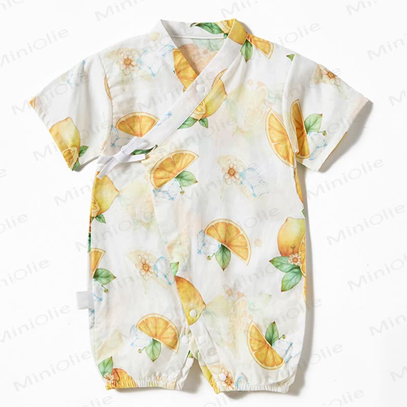 Baby Fruit Print Wrap Romper - Lemon - 18-24M - image 1