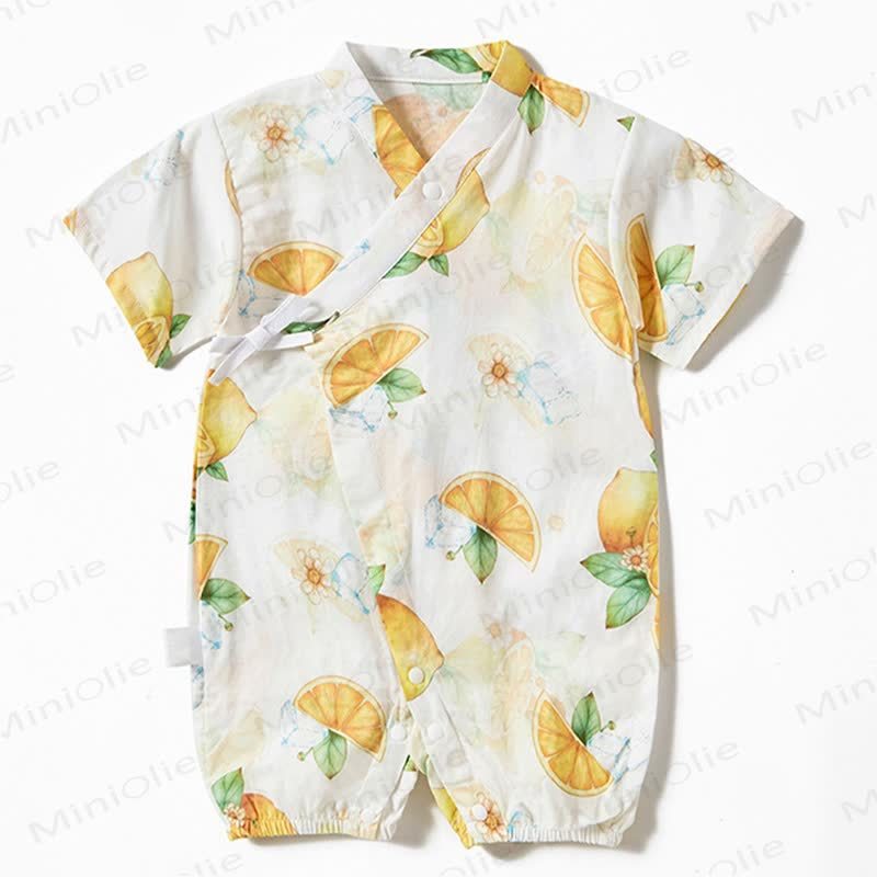 Baby Fruit Print Wrap Romper - Lemon - 18-24M - image 1