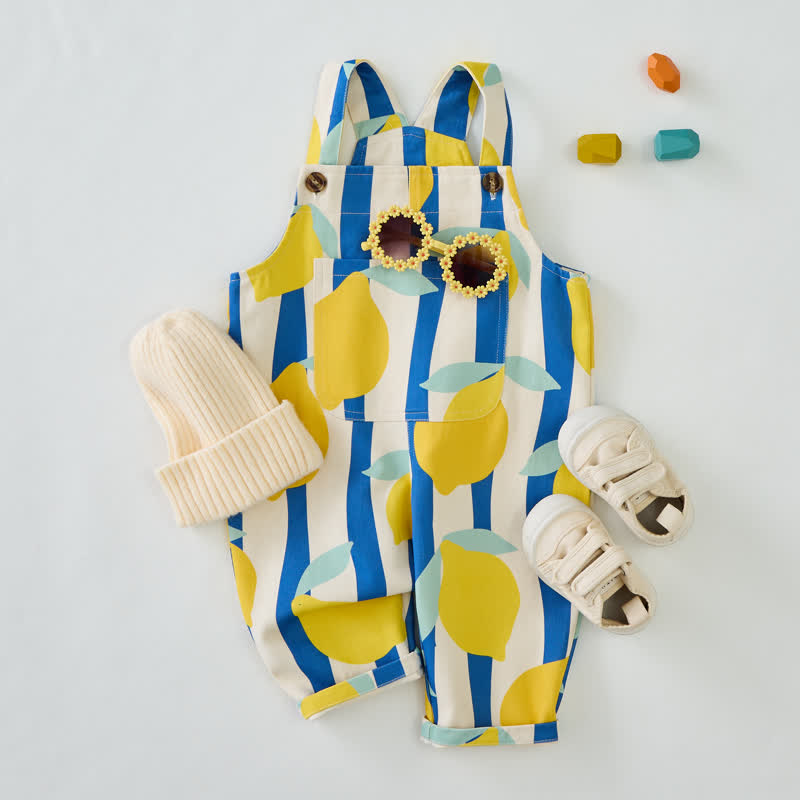 Baby Toddler Lemon Blue Vertical Striped Overalls  - image 2