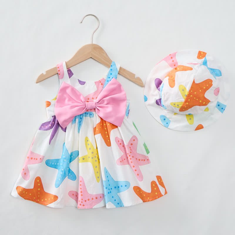 Baby Girl Colorful Starfish Bow Dress with Hat - image 3