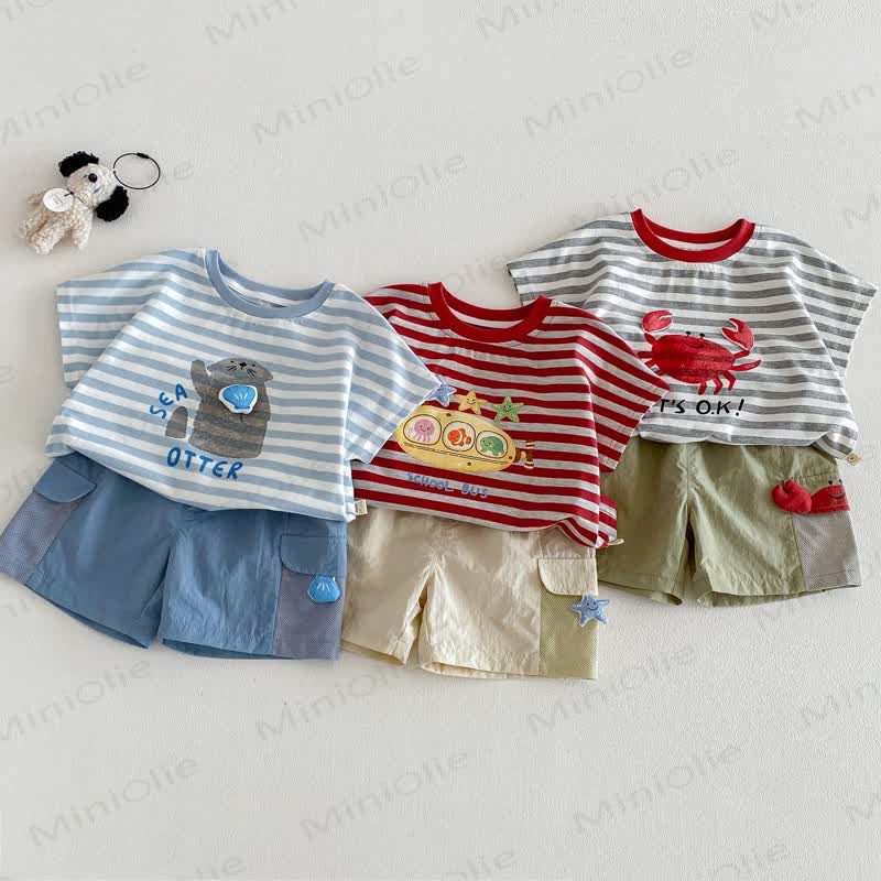 Baby Toddler Cotton Stripe T-Shirt or Solid Color Shorts - image 1