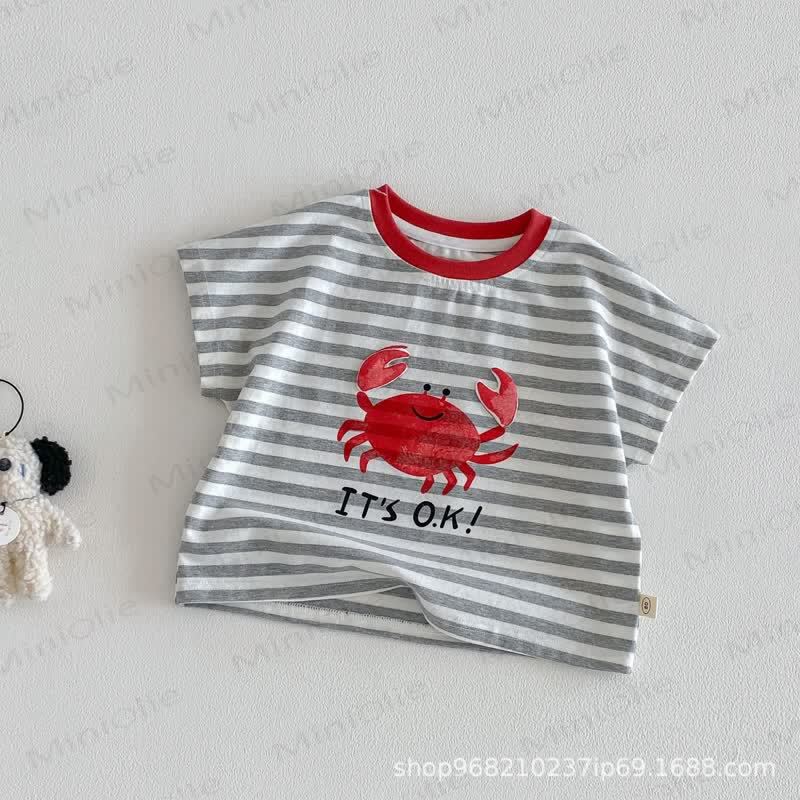 Baby Toddler Cotton Stripe T-Shirt or Solid Color Shorts - Grey Tee - 4-5T - image 4