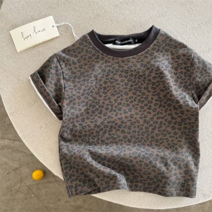 Toddler Leopard Print Crew Neck T-shirt - Brown - 10-11T - image 1