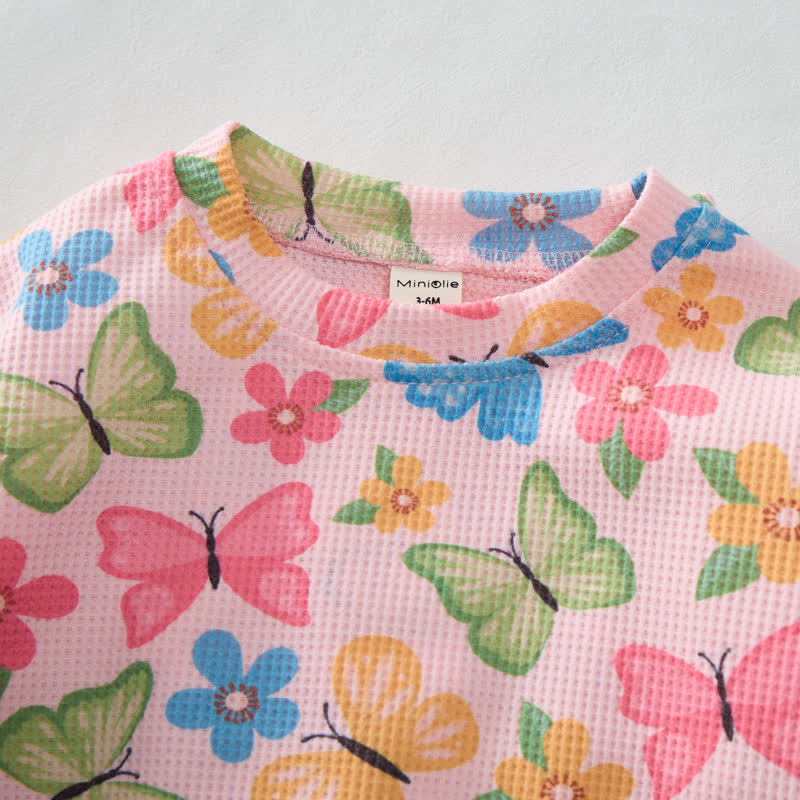 Baby Pink Butterflies and Flowers Waffle 2-piece Set - image 3