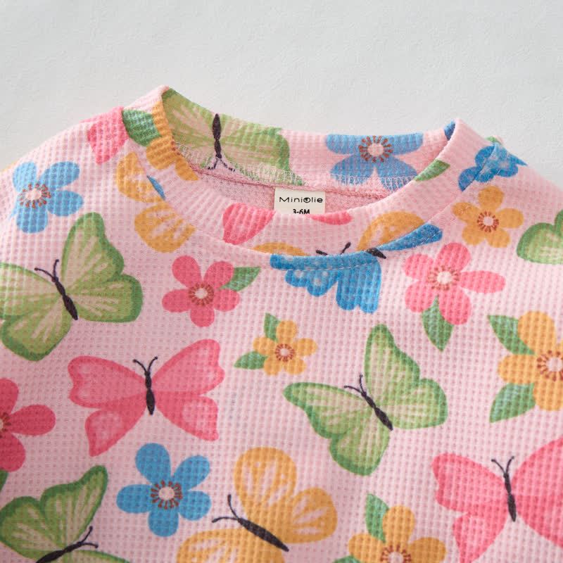 Baby Pink Butterflies and Flowers Waffle 2-piece Set - image 3