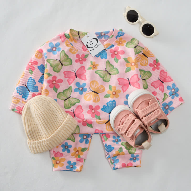 Baby Pink Butterflies and Flowers Waffle 2-piece Set - image 2