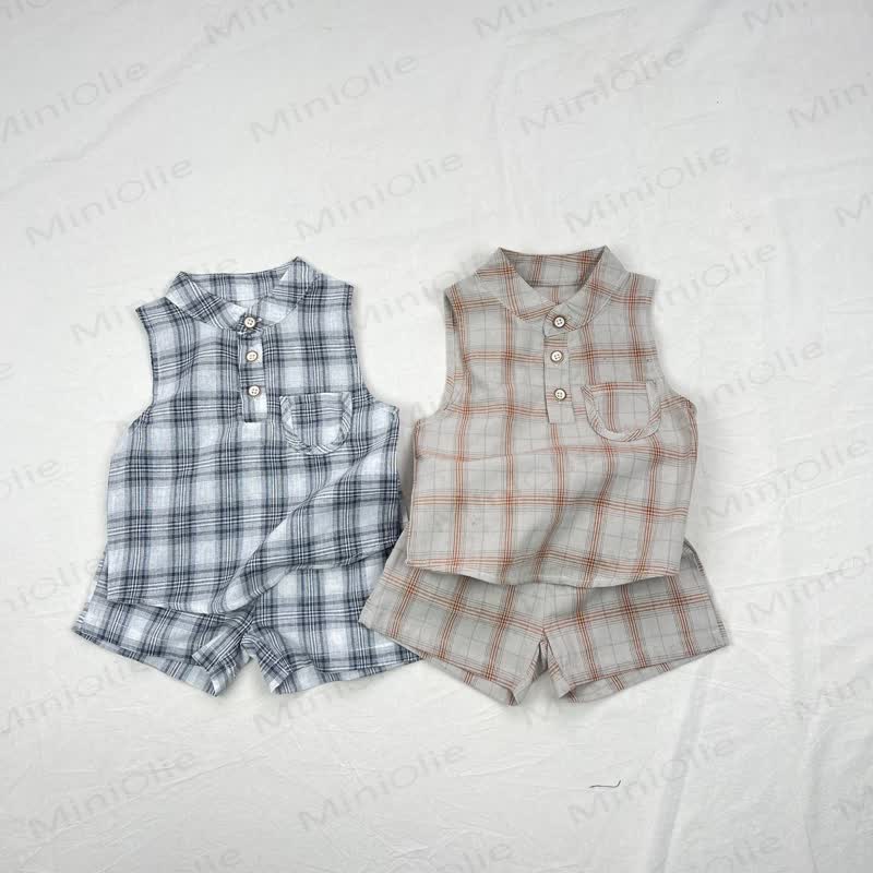 Baby Plaid Cotton Tank Top and Shorts Set - image 1