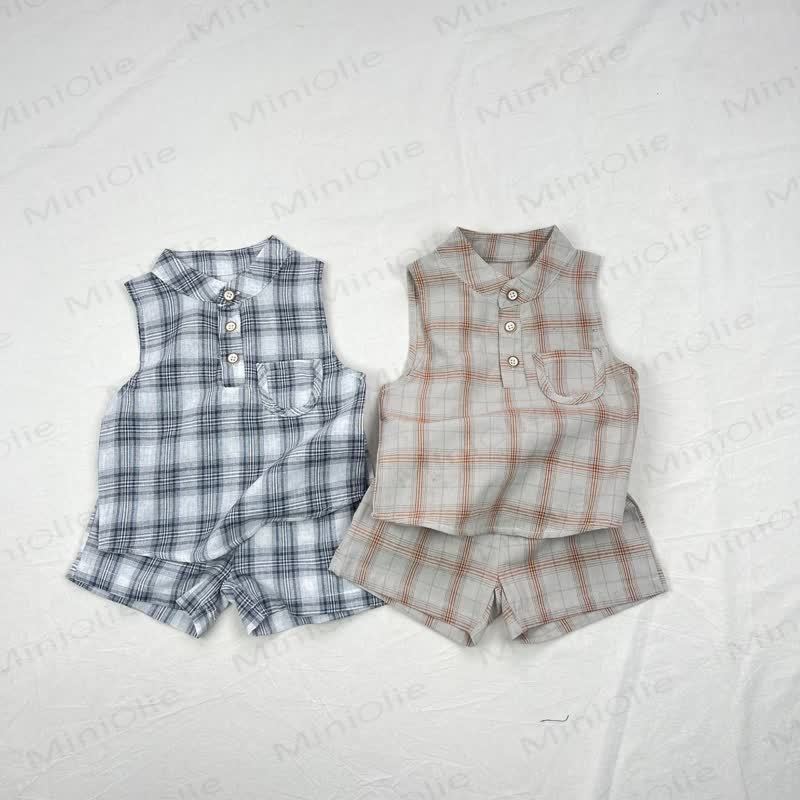 Baby Plaid Cotton Tank Top and Shorts Set - image 1