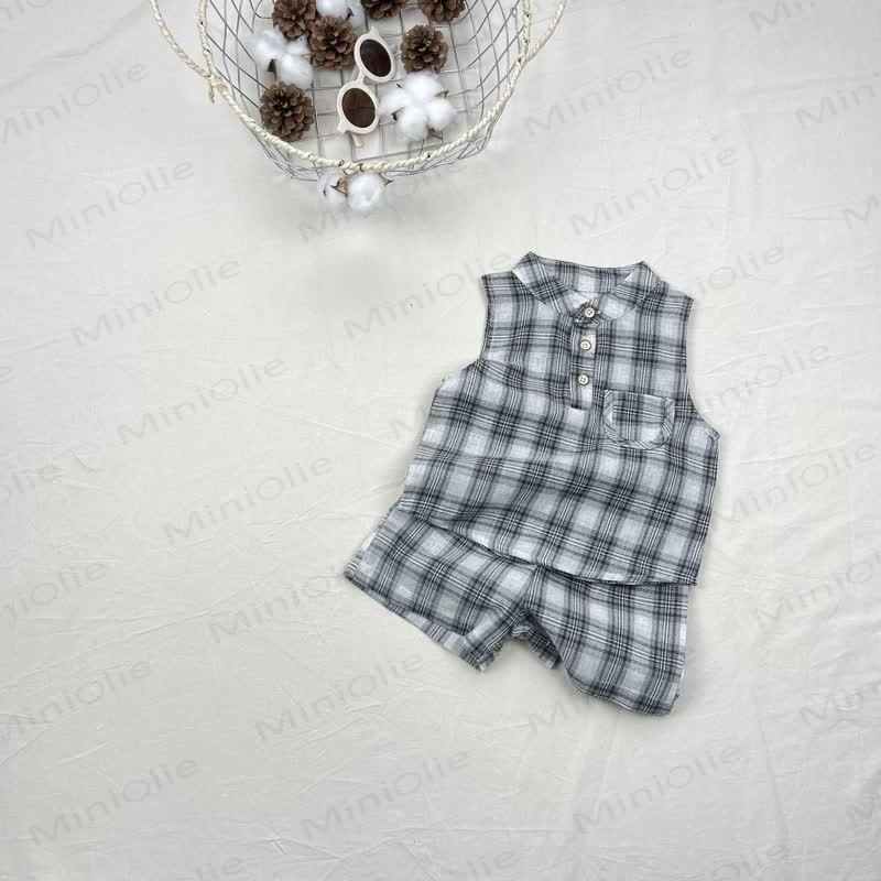 Baby Plaid Cotton Tank Top and Shorts Set - Gray - 2-3T - image 2