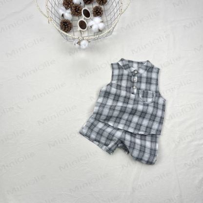 Baby Plaid Cotton Tank Top and Shorts Set - Gray - 2-3T - image 2