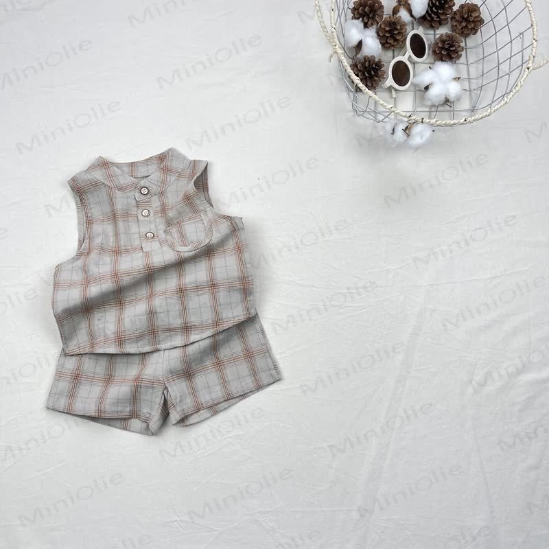 Baby Plaid Cotton Tank Top and Shorts Set - Brown - 2-3T - image 3