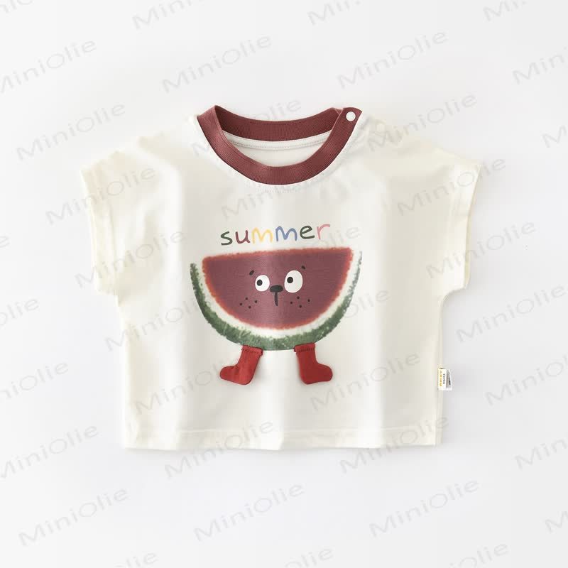 Baby Toddler Watermelon Print Cotton Tank Top or Plaid Shorts - White - 4-5T - image 1