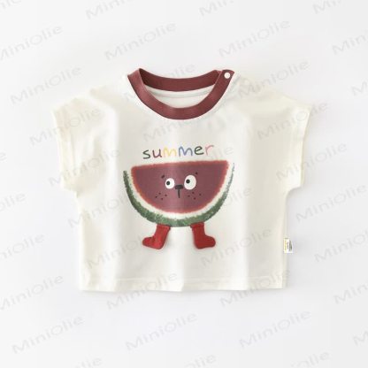 Baby Toddler Watermelon Print Cotton Tank Top or Plaid Shorts - White - 4-5T - image 1