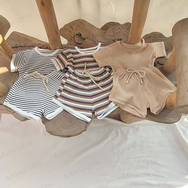 Baby Cotton Ribbed Striped Top and Shorts Set - image 1