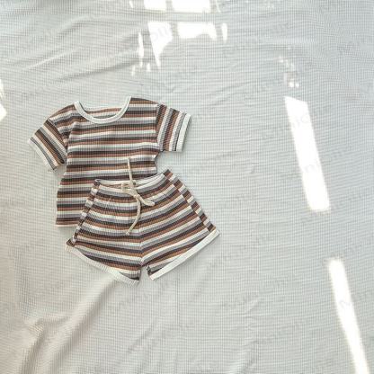 Baby Cotton Ribbed Striped Top and Shorts Set - Brown - 2-3T - image 3
