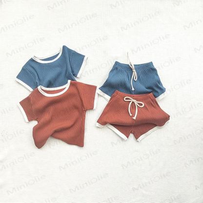 Baby Cotton Ribbed Striped Top and Shorts Set - Camel - 2-3T - image 5