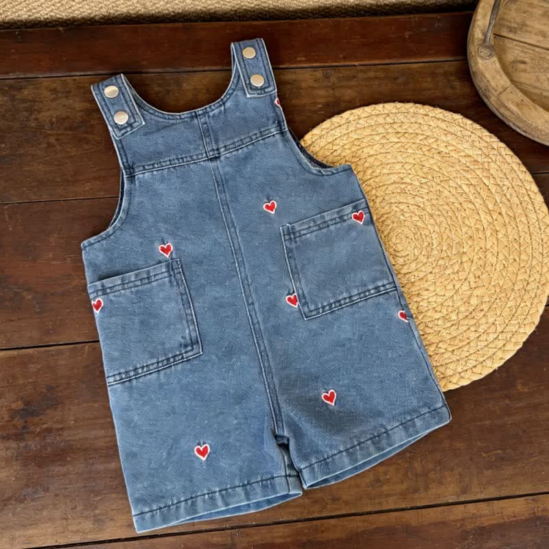 Baby Denim Heart Print Romper - Blue - 3-4T - image 2