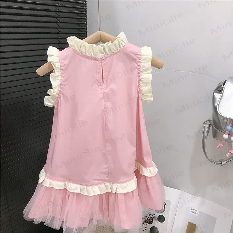 Toddler Girls Cotton Solid Color Tulle Sleeveless Dress - image 4