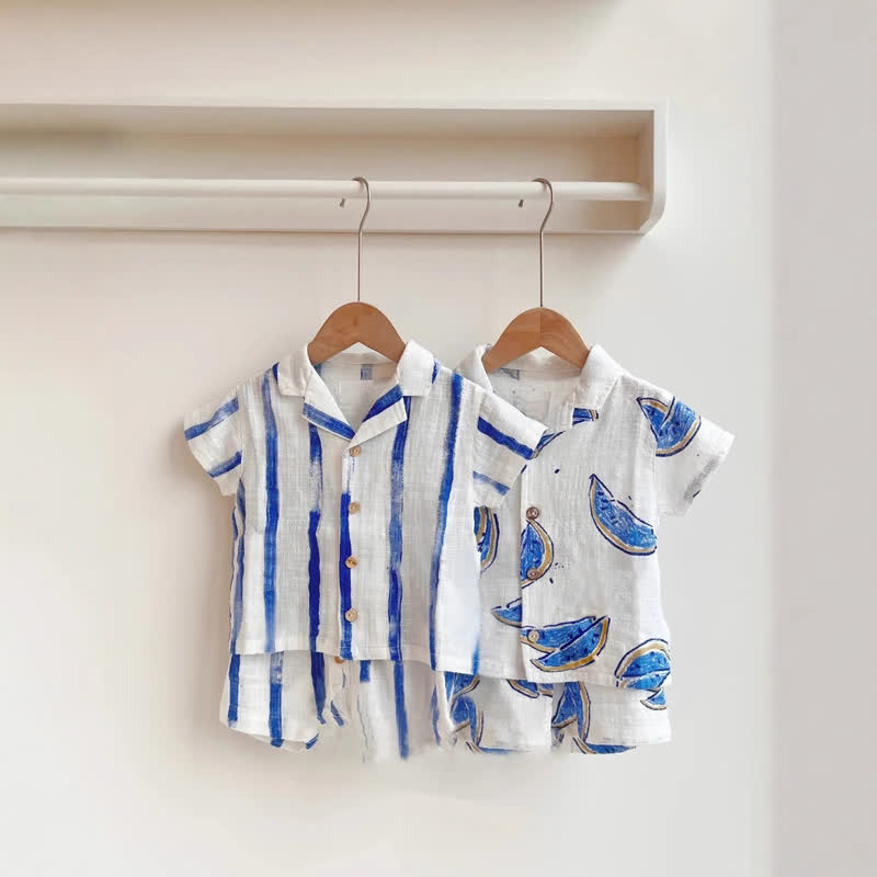 Baby Toddler Boys Cotton Blue Striped or Watermelon Print Shirt and Shorts Set - image 1