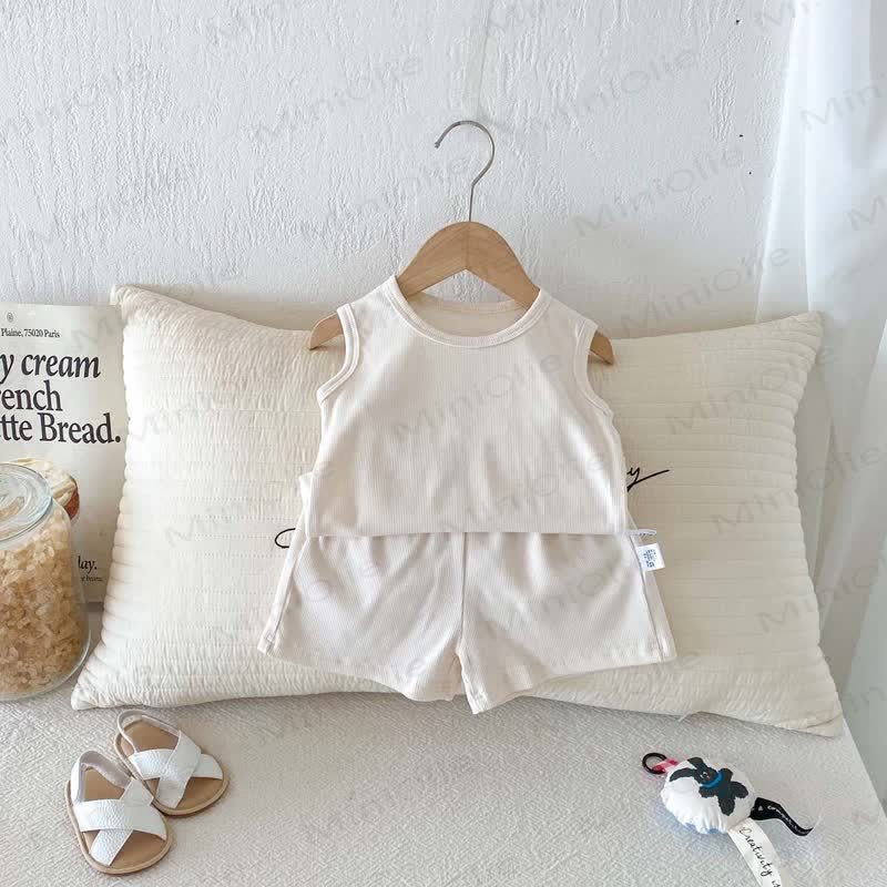 Baby Cotton Ribbed Solid Color Tank Top and Shorts Set - Apricot - 2-3T - image 2