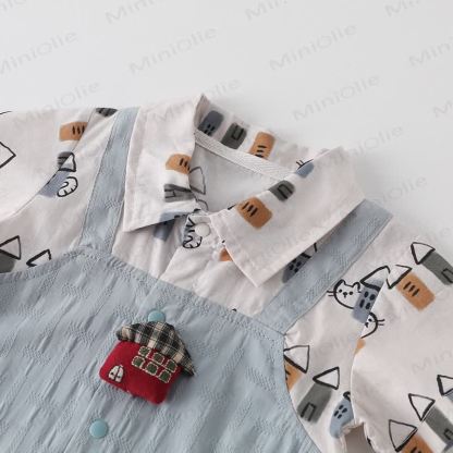 Baby Boy Hiding Cat Print Romper - image 4