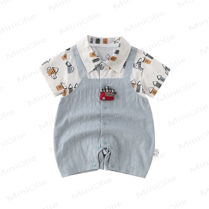 Baby Boy Hiding Cat Print Romper - image 3