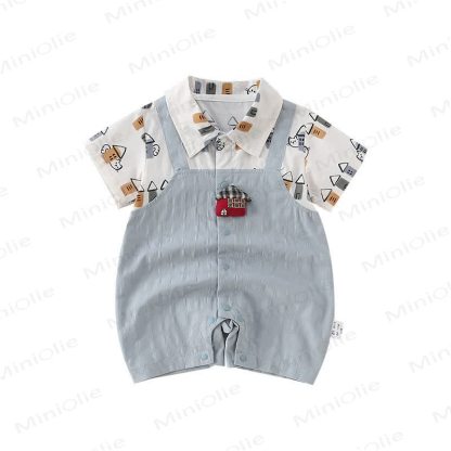 Baby Boy Hiding Cat Print Romper - image 3