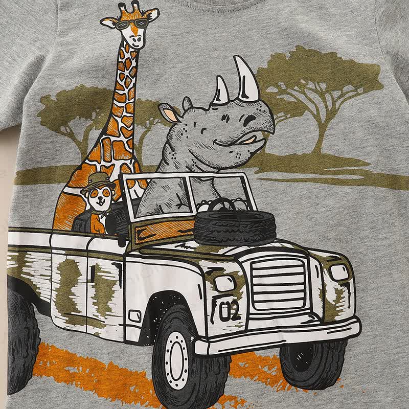 Toddler Boy Gray Rhinoceros and Giraffe Crew Neck Tee - image 5