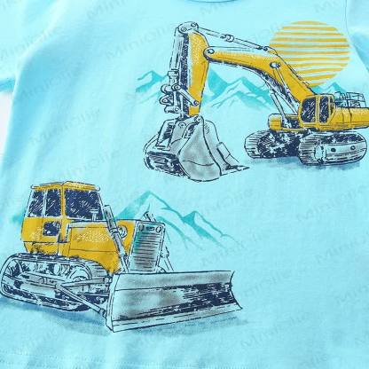 Toddler Boy Blue Excavator Print Crew Neck Tee - image 4