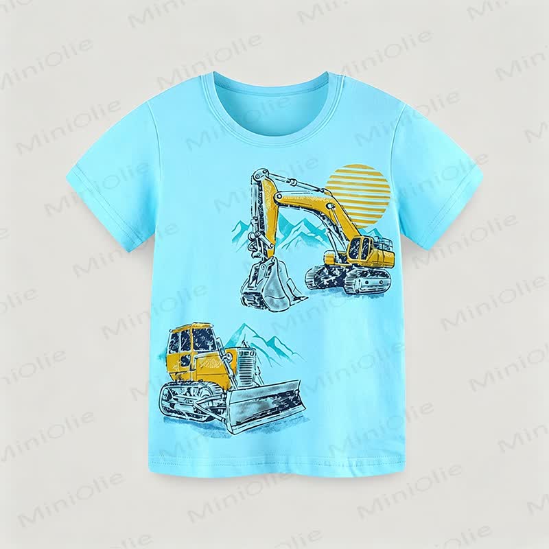 Toddler Boy Blue Excavator Print Crew Neck Tee - Blue - 7Y - image 1