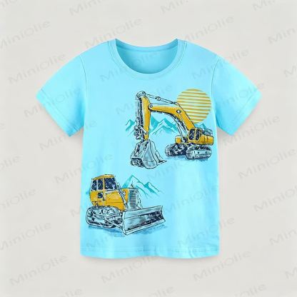 Toddler Boy Blue Excavator Print Crew Neck Tee - Blue - 7Y - image 1