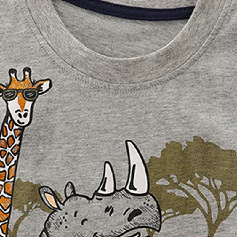 Toddler Boy Gray Rhinoceros and Giraffe Crew Neck Tee - image 4