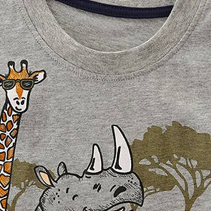 Toddler Boy Gray Rhinoceros and Giraffe Crew Neck Tee - image 4