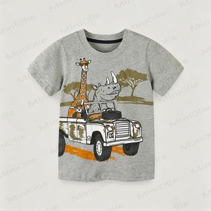 Toddler Boy Gray Rhinoceros and Giraffe Crew Neck Tee - Gray - 7Y - image 1