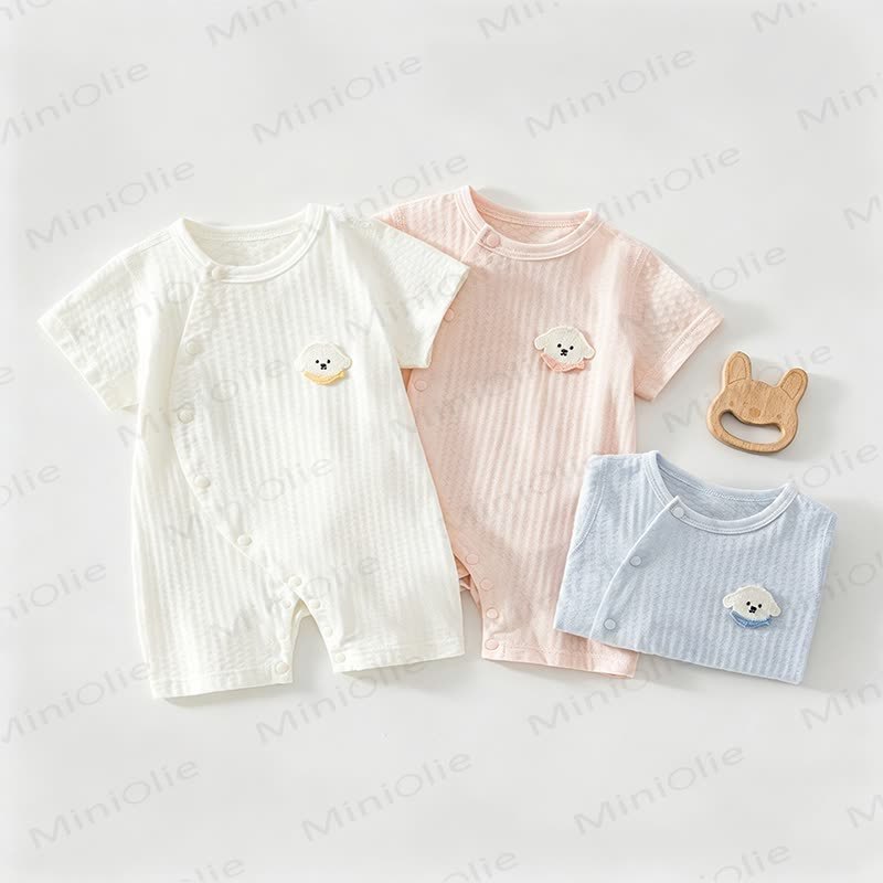 Baby Solid Color Dog Front Snaps Romper - image 1
