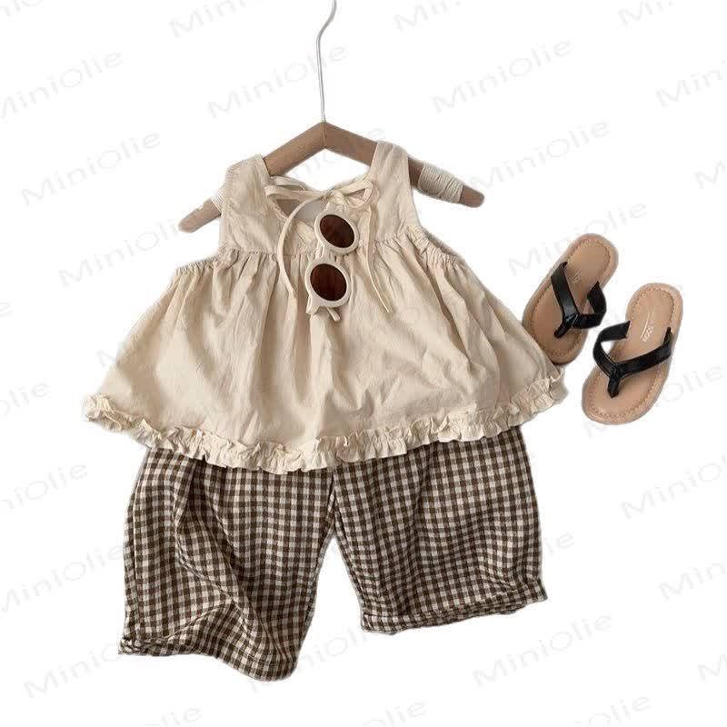 Toddler Kid Girls Cotton Ruffle Tank Top and Plaid Pants Set - image 5