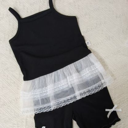 Baby Toddler Girls Ribbed Cotton Lace Bow Tank Top and Shorts Set - Black - 4-5T - image 2