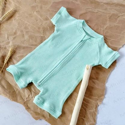 Baby Solid Color Zip Front Romper - Green - 18-24M - image 3