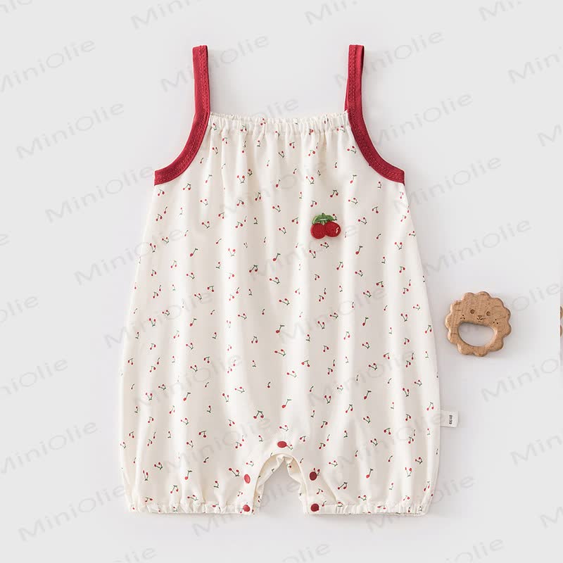 Baby White/Brown Print Straps Romper - White Cherry - 2-3T - image 1