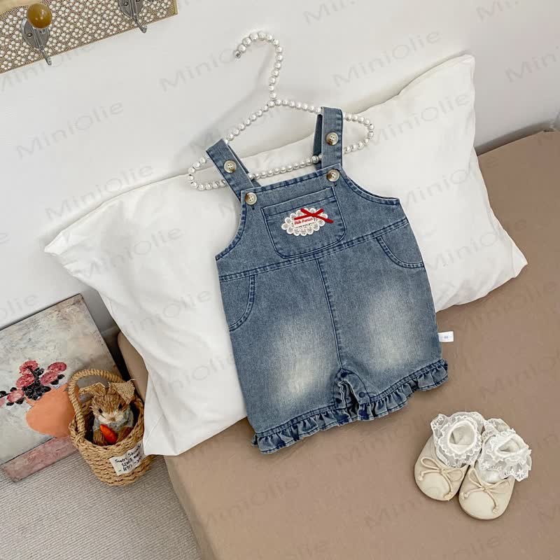 Baby Toddler Girls Washed Denim Ruffle Bow Overalls - Blue - 4-5T - image 1