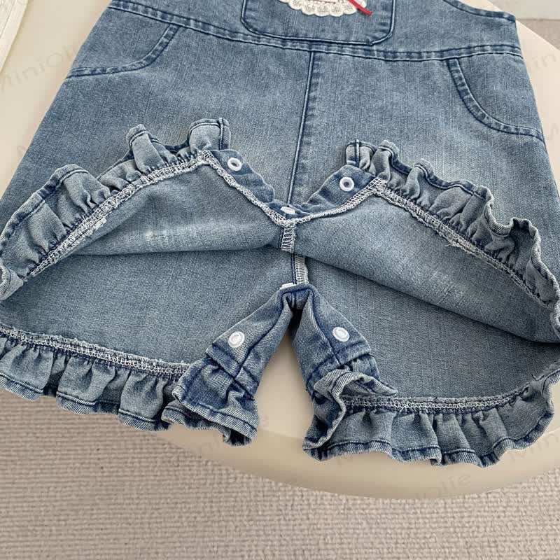 Baby Toddler Girls Washed Denim Ruffle Bow Overalls - image 2