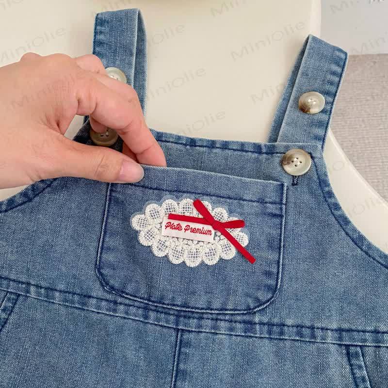 Baby Toddler Girls Washed Denim Ruffle Bow Overalls - image 3