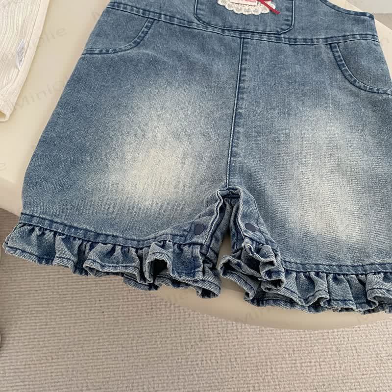 Baby Toddler Girls Washed Denim Ruffle Bow Overalls - image 4
